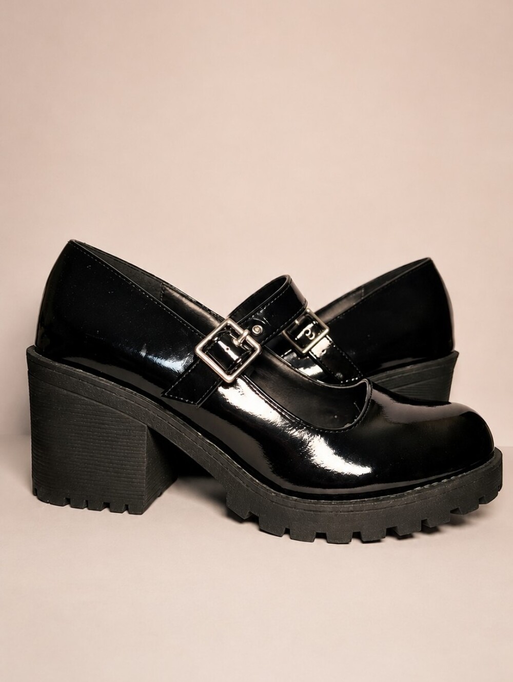 Soda Eviana Y2K Aesthetic Black Patent Chunky Platform Mary Janes - Size 7.5